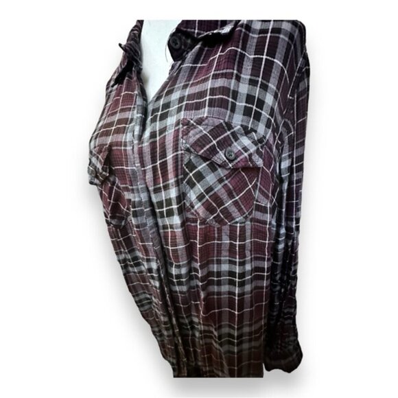 Women’s torrid 1 Purple Plaid Lace Inset Camp Button Down Shirt 14 16 1X 1XL - Picture 11 of 15